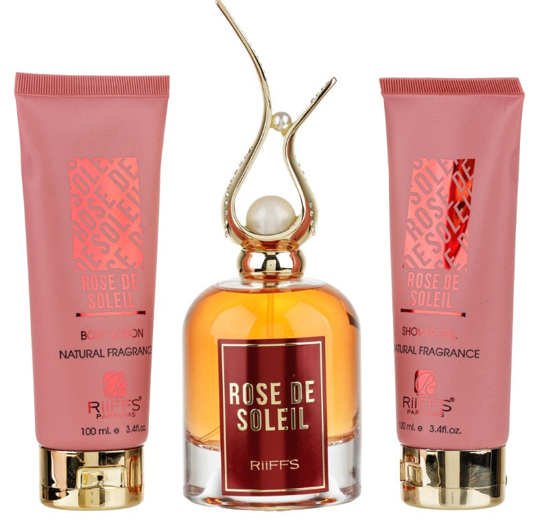 Set Cadou Rose De Soleil Apa de Parfum 100ml + Gel De Dus 100ml + Lotiune de corp 100ml, Riiffs
