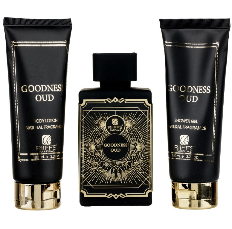 Set Cadou Goodness Oud Apa de Parfum 100ml + Gel De Dus 100ml + Lotiune de corp 100ml, Riiffs