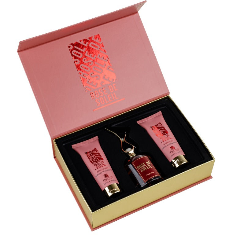 Set Cadou Rose De Soleil Apa de Parfum 100ml + Gel De Dus 100ml + Lotiune de corp 100ml, Riiffs