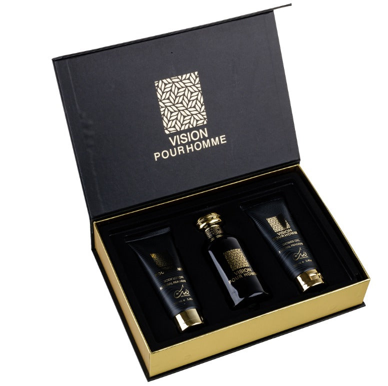 Set Cadou Vision Pour Homme Apa de Parfum 100ml + Gel De Dus 100ml + Lotiune de corp 100ml, Nusuk
