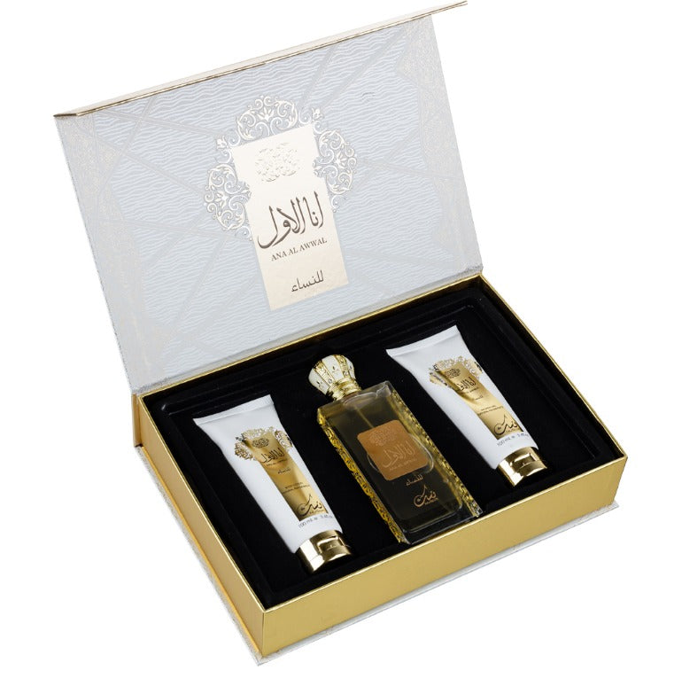 Set Cadou Ana Al Awwal Apa de Parfum 100ml + Gel De Dus 100ml + Lotiune de corp 100ml, Nusuk