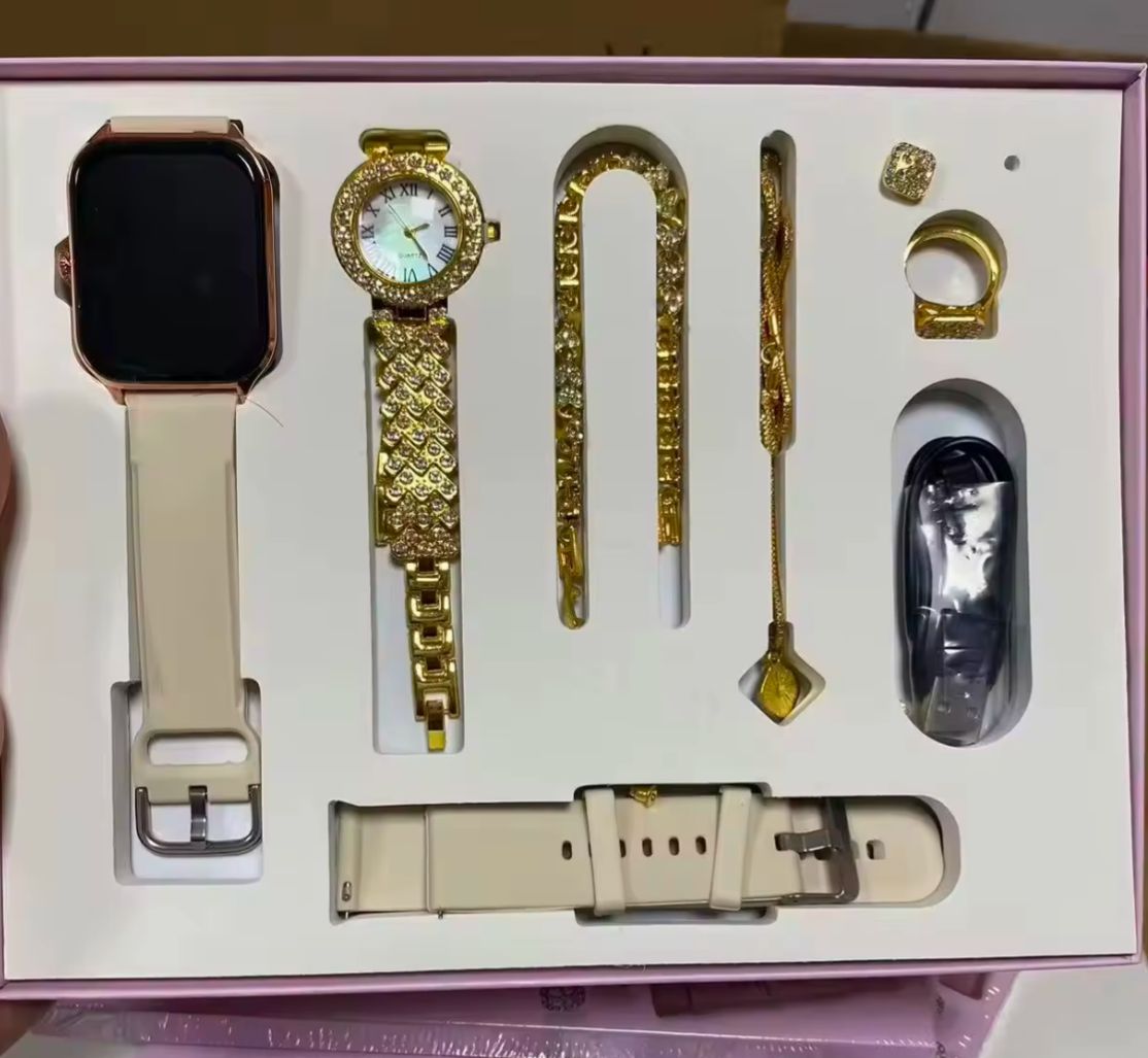 SET Cadou Smartwatch A58 PLUS 8 in 1 si bijuterii