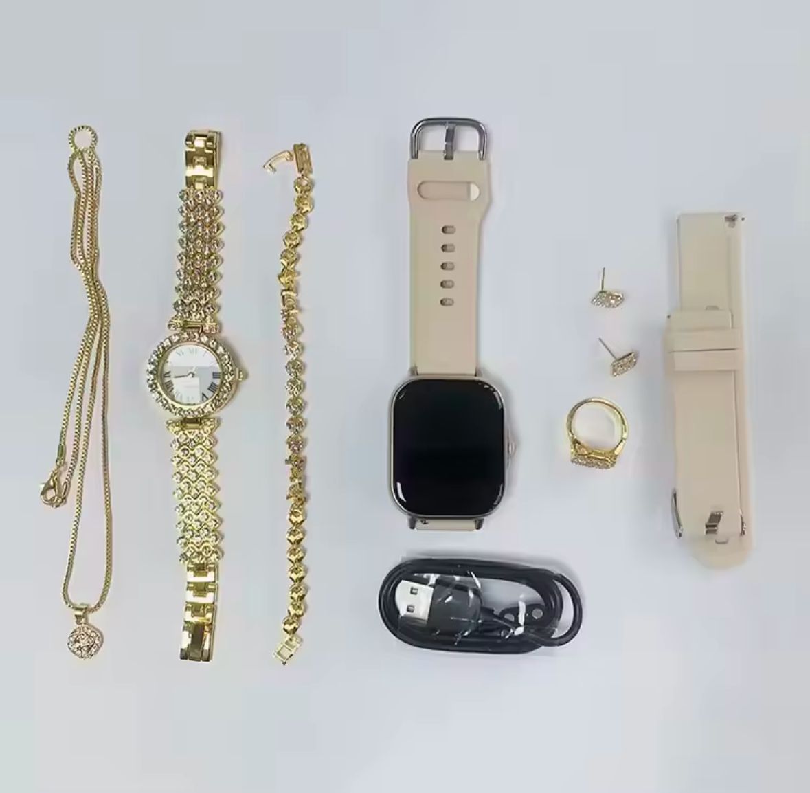 SET Cadou Smartwatch A58 PLUS 8 in 1 si bijuterii