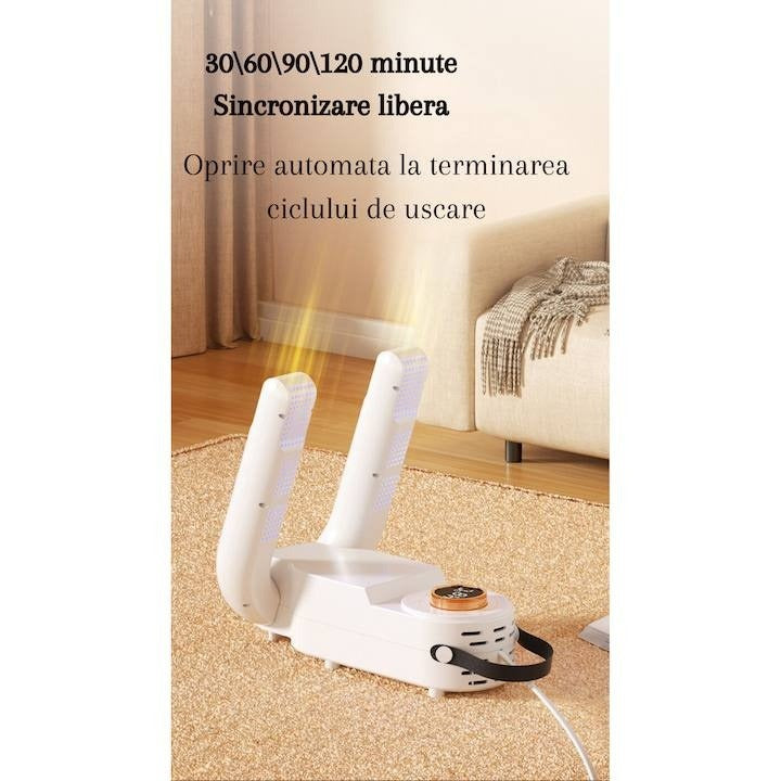 Uscator incaltaminte antibacterian, Electric si Inteligent, Sterilizant, Dezodorizant, Dezumidificator, Timer, Multifunctional si Portabil, Alb