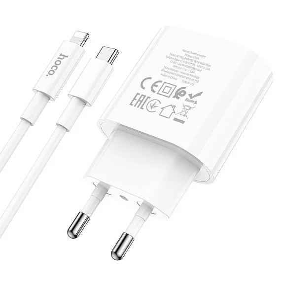 Incarcator HOCO + Cablu Lightning, PD20W, 1xUSB-C, Programmable Power Supply, Alb