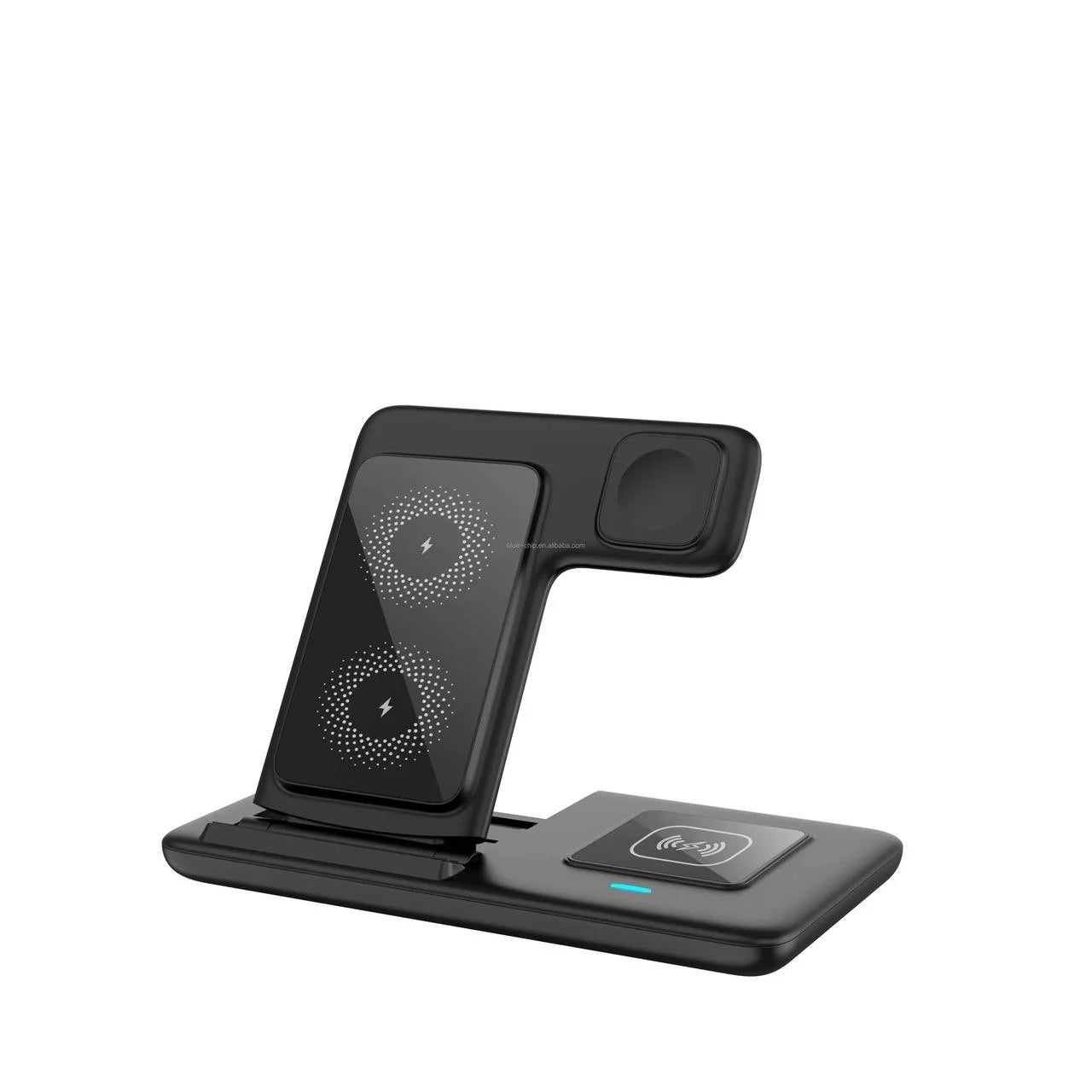 Statie de incarcare wireless 3 in 1, Fast Charger 15W, Pliabila LED Design, Negru