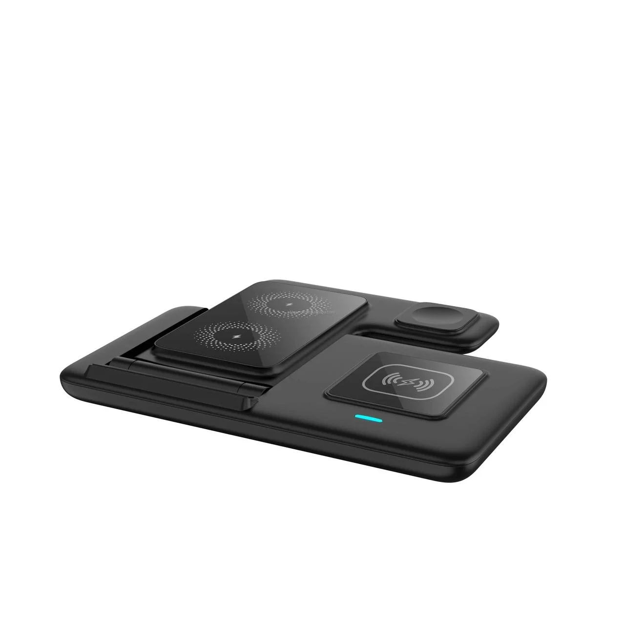 Statie de incarcare wireless 3 in 1, Fast Charger 15W, Pliabila LED Design, Negru