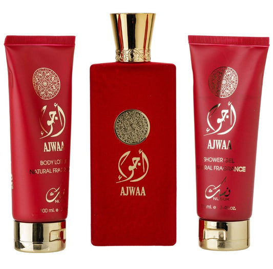 Set Cadou Ajwaa Apa de Parfum 100ml + Gel De Dus 100ml + Lotiune de corp 100ml, Nusuk