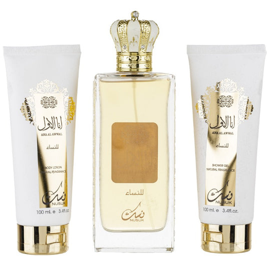 Set Cadou Ana Al Awwal Apa de Parfum 100ml + Gel De Dus 100ml + Lotiune de corp 100ml, Nusuk