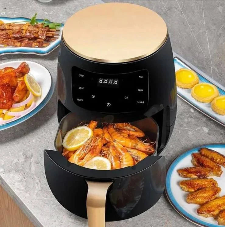 Friteuza cu aer cald fara ulei, Air Fryer 8 functii, Capacitate 6L, Display digital, 2400W