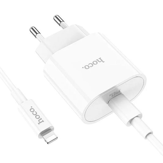 Incarcator HOCO + Cablu Lightning, PD20W, 1xUSB-C, Programmable Power Supply, Alb